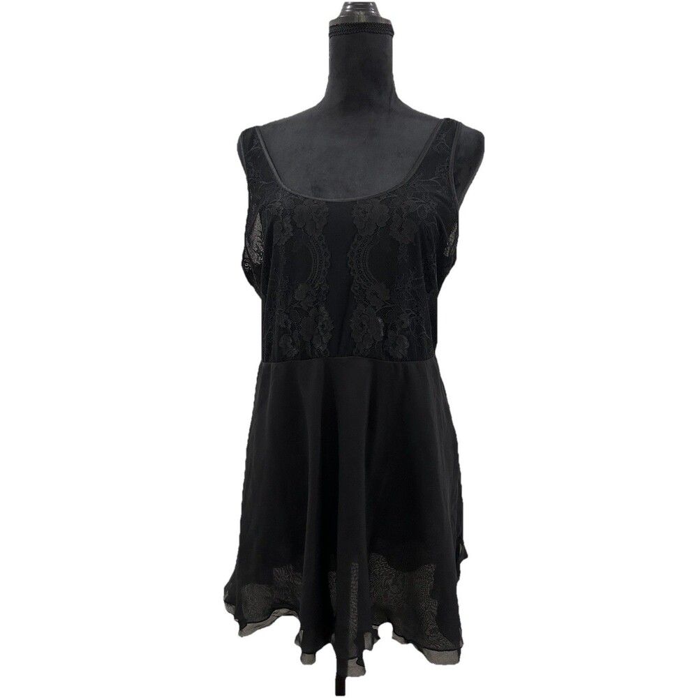Soma Womens Sz Large Black Lace Shortie Night Gown Straps Scoop Front